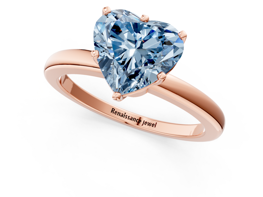 Rose gold Fancy Blue Heart  Solitaire Diamond Ring with Six-Prong Setting on a Classic Band