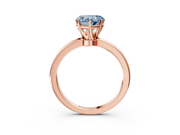 Rose gold Fancy Blue Heart  Solitaire Diamond Ring with Six-Prong Setting on a Classic Band
