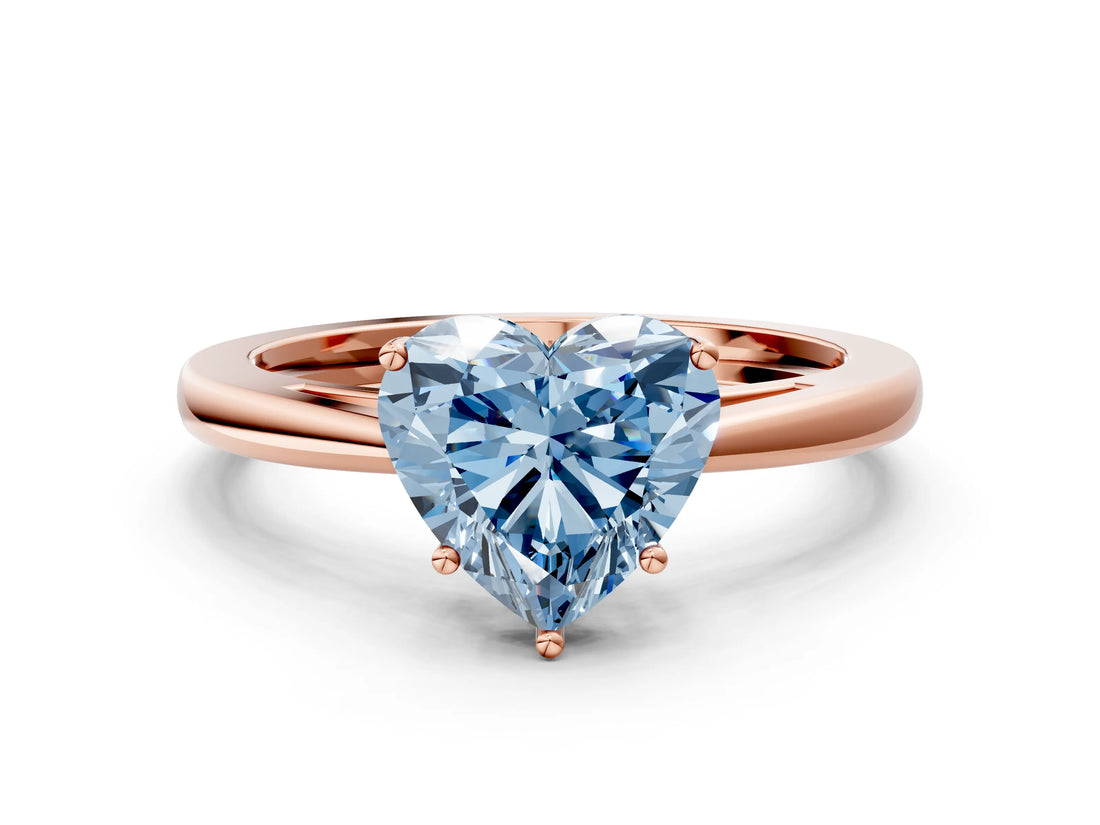 Rose gold Fancy Blue Heart  Solitaire Diamond Ring with Split Shank and Four-Prong Setting_12