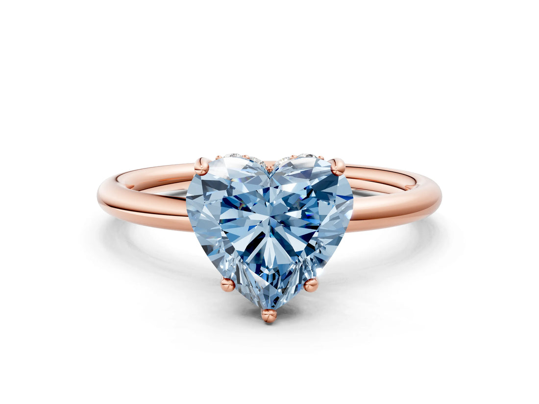 Rose gold Fancy Blue Heart  Solitaire Diamond Ring with a Classic Band and Four-Prong Setting 1