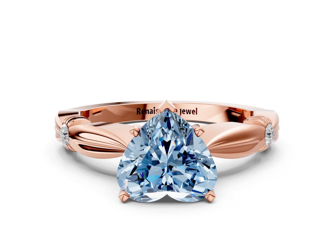 Rose gold Fancy Blue Heart  Solitaire Diamond Twisted Band with Four-Prong Setting_46