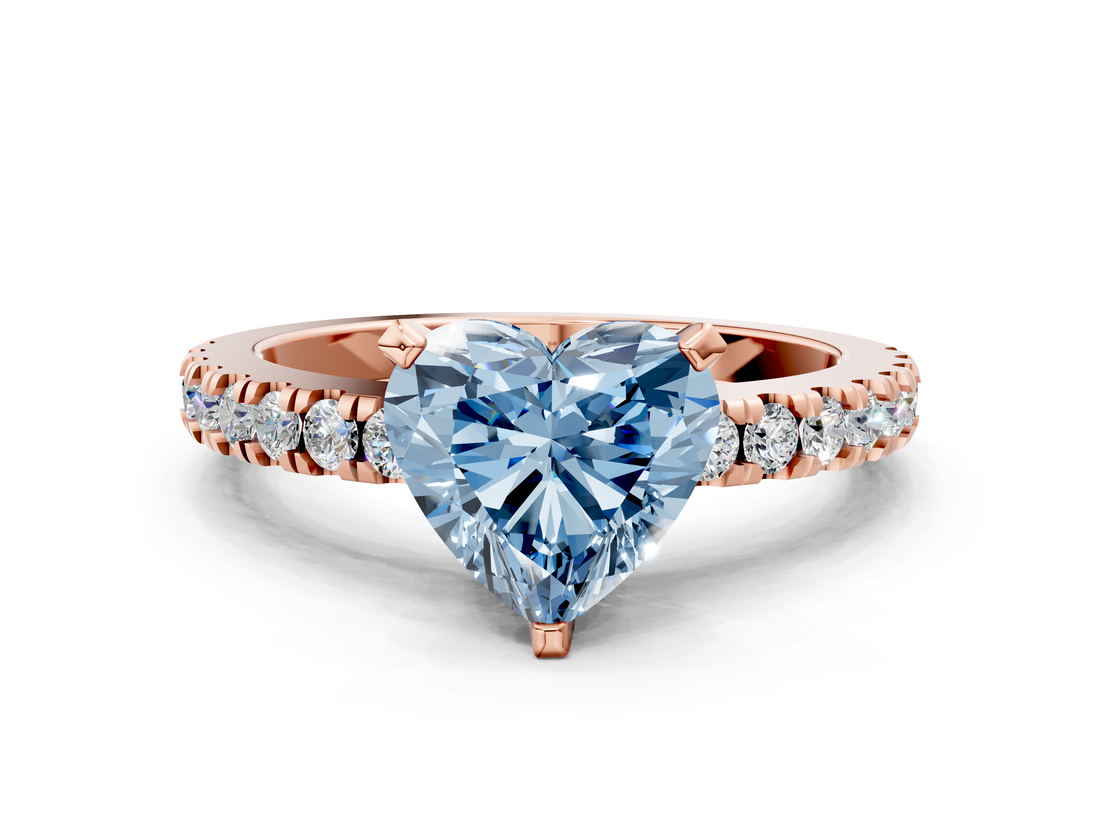 Rose gold Fancy Blue Heart  Solitaire Diamond with Pavé Band and Four-Prong Setting_46
