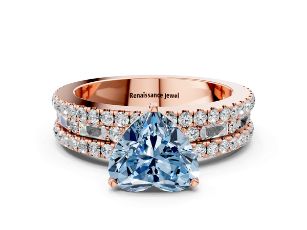 Rose gold Fancy Blue Heart Cut Diamond Solitaire Ring with Pavé and Channel Set Band