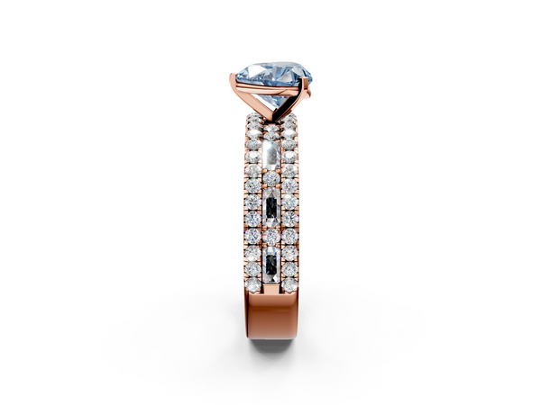 Rose gold Fancy Blue Heart Cut Diamond Solitaire Ring with Pavé and Channel Set Band