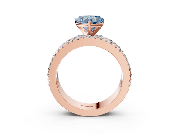 Rose gold Fancy Blue Heart Cut Diamond Solitaire Ring with Pavé and Channel Set Band