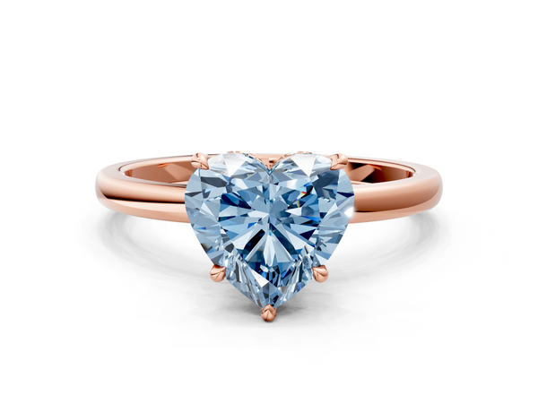 Rose gold Fancy Blue Heart  Solitaire Engagement Ring with Cathedral Band and Four-Prong Setting