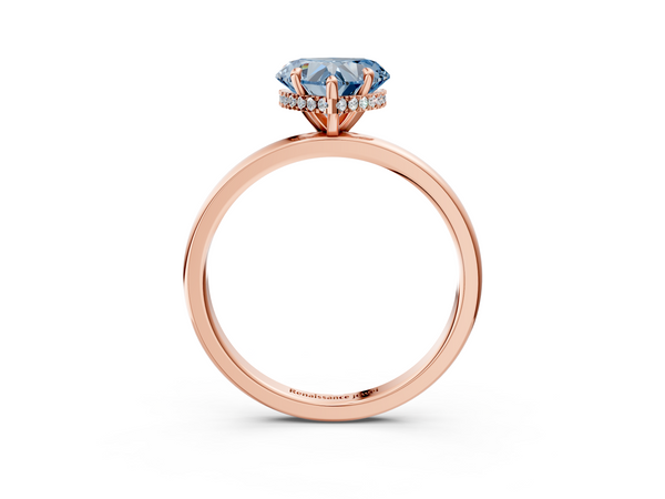 Rose gold Fancy Blue Heart  Solitaire Engagement Ring with Cathedral Band and Four-Prong Setting