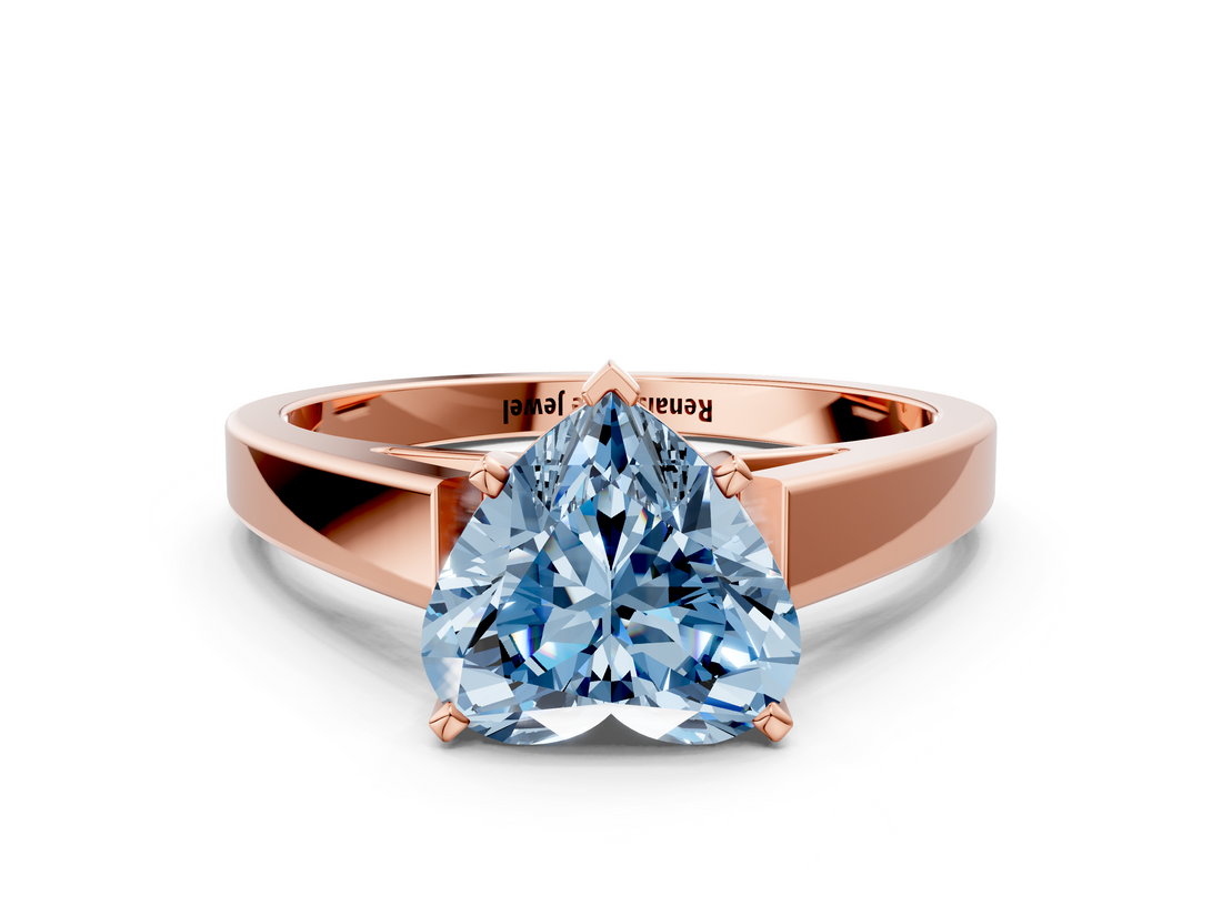 Rose gold Fancy Blue Heart  Solitaire Engagement Ring with Four-Prong Setting and Tapered Band_3