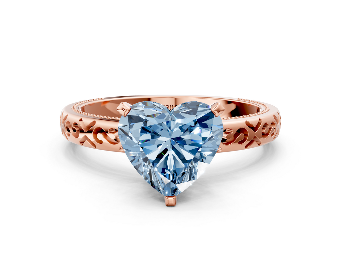 Rose gold Fancy Blue Heart  Solitaire Engagement Ring with Scrollwork Band and Four-Prong Setting_136
