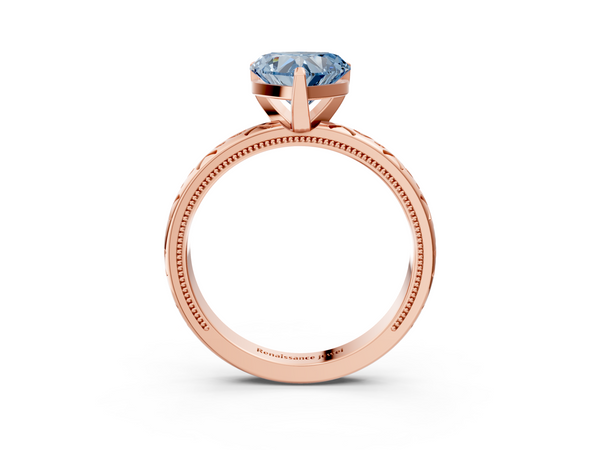 Rose gold Fancy Blue Heart  Solitaire Engagement Ring with Scrollwork Band and Four-Prong Setting
