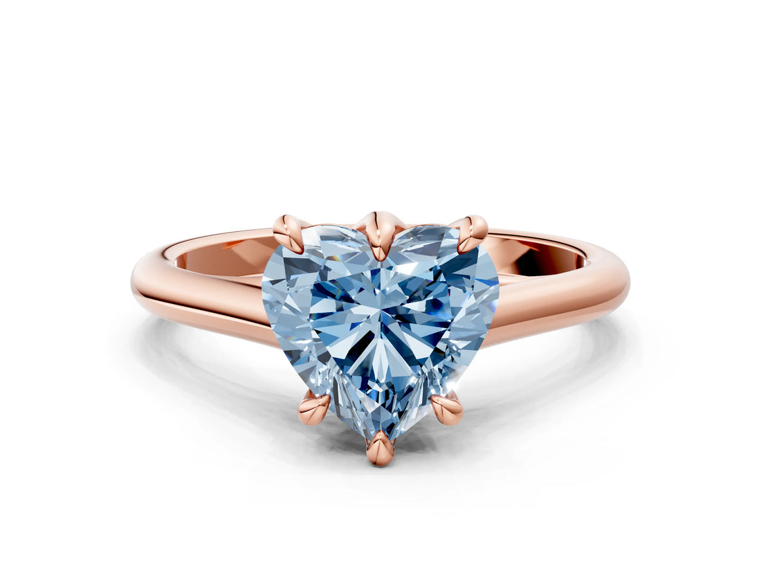 Rose gold Fancy Blue Heart  Solitaire Engagement Ring with Six-Prong Setting and Classic Band 1