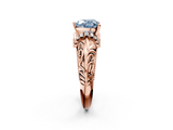 Rose gold Fancy Blue Heart  Solitaire Filigree Engagement Ring with Halo and Prong Setting_70