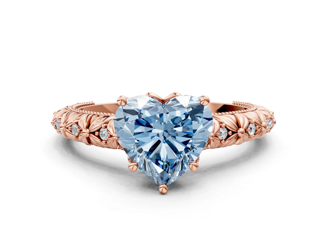 Rose gold Fancy Blue Heart  Solitaire Floral Milgrain Engagement Ring_31
