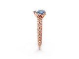 Rose gold Fancy Blue Heart  Solitaire Floral Milgrain Engagement Ring_33