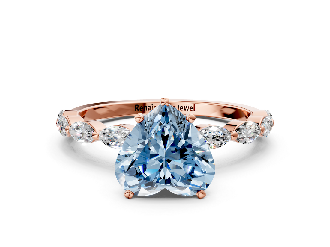 Rose gold Fancy Blue Heart  Solitaire Marquise Side Stone Prong Setting Ring_61