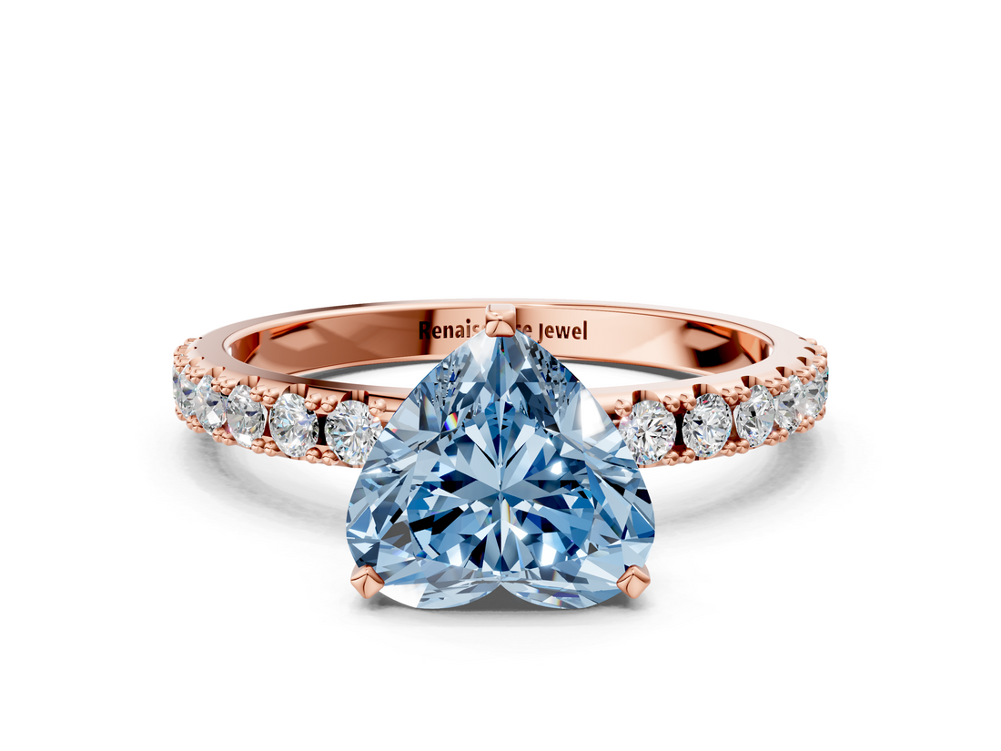 Rose gold Fancy Blue Heart  Solitaire Pavé Band with Four-Prong Setting_156