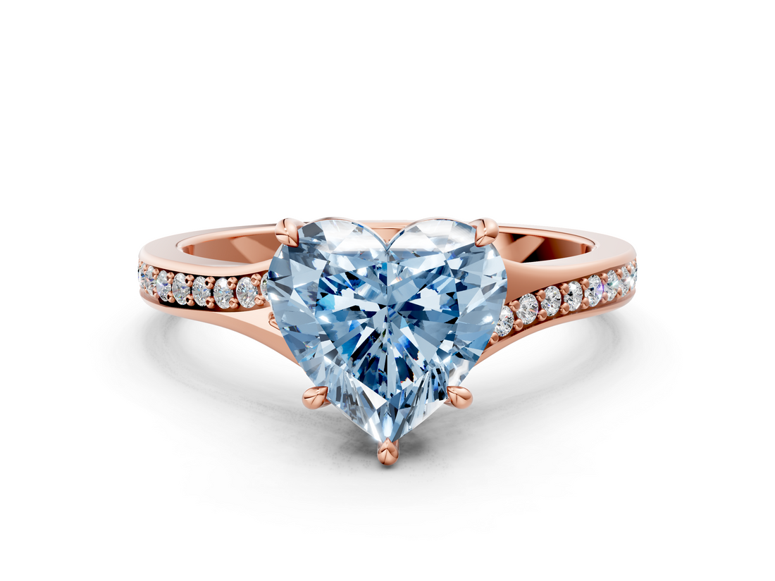 Rose gold Fancy Blue Heart  Solitaire Pavé Band with Four-Prong Setting_28