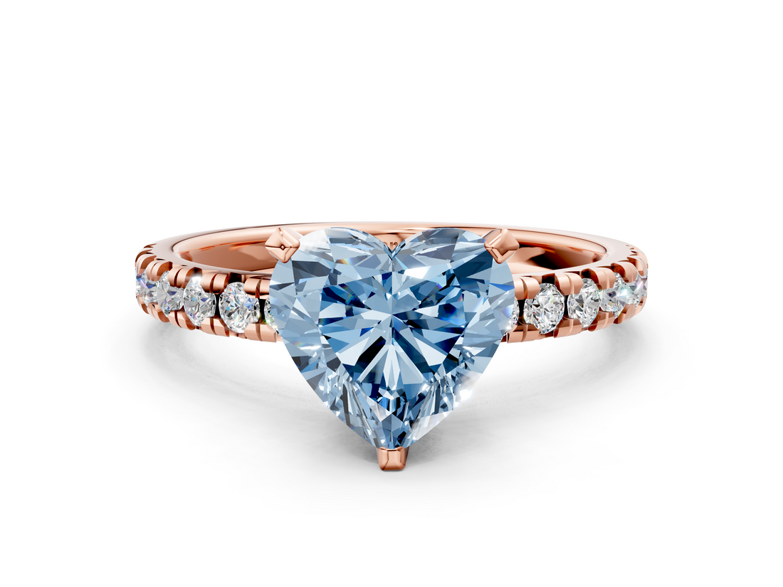 Rose gold Fancy Blue Heart  Solitaire Pave Diamond Engagement Ring with Four-Prong Setting_343