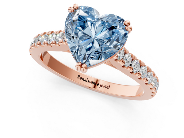 Rose gold Fancy Blue Heart  Solitaire Pave Diamond Engagement Ring with Prong Setting