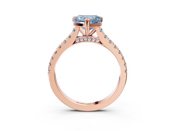 Rose gold Fancy Blue Heart  Solitaire Pave Diamond Engagement Ring with Prong Setting