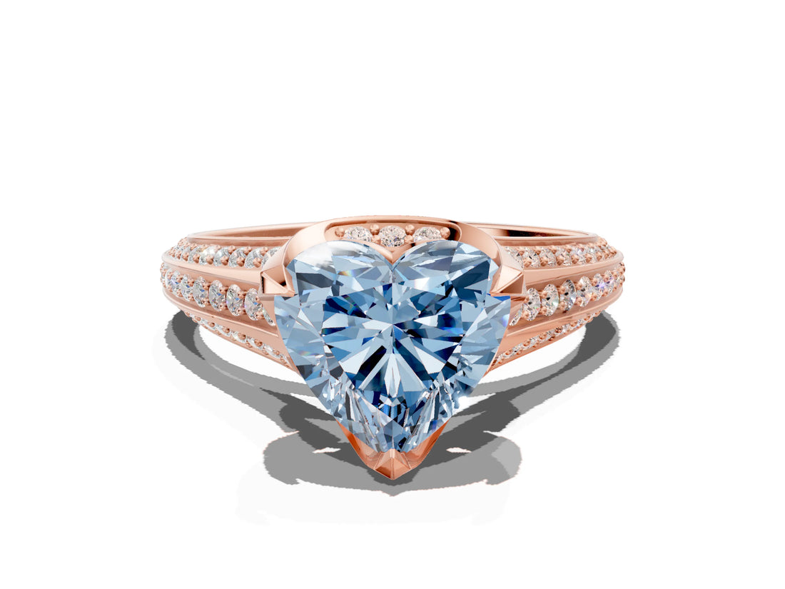Rose gold Fancy Blue Heart  Solitaire Pave Split Shank Ring with Four-Prong Setting_81