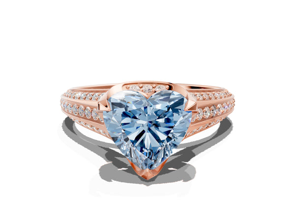 Rose gold Fancy Blue Heart  Solitaire Pave Split Shank Ring with Four-Prong Setting