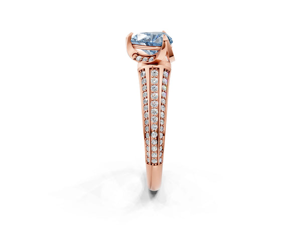 Rose gold Fancy Blue Heart  Solitaire Pave Split Shank Ring with Four-Prong Setting