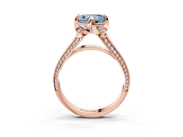 Rose gold Fancy Blue Heart  Solitaire Pave Split Shank Ring with Four-Prong Setting