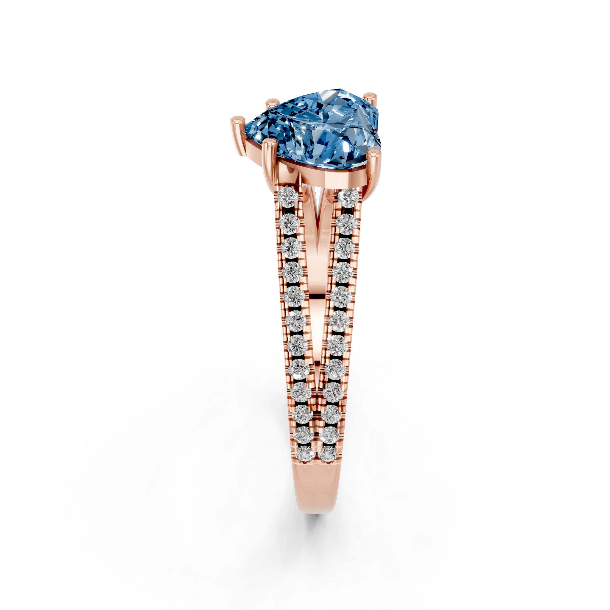 Rose gold Fancy Blue Heart  Solitaire Split Shank Pavé Diamond Engagement Ring_254