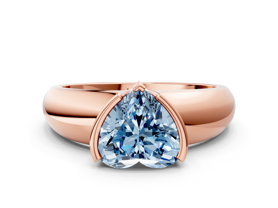 Rose gold Fancy Blue Heart  Solitaire Tension Set Diamond Ring with Wide Band_37