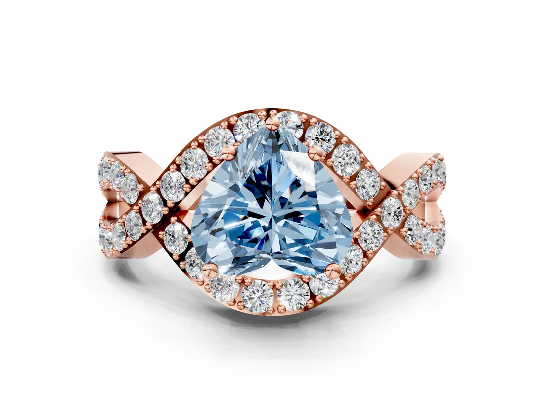 Rose gold Fancy Blue Heart  Solitaire Twist Band Pavé Diamond Engagement Ring_31