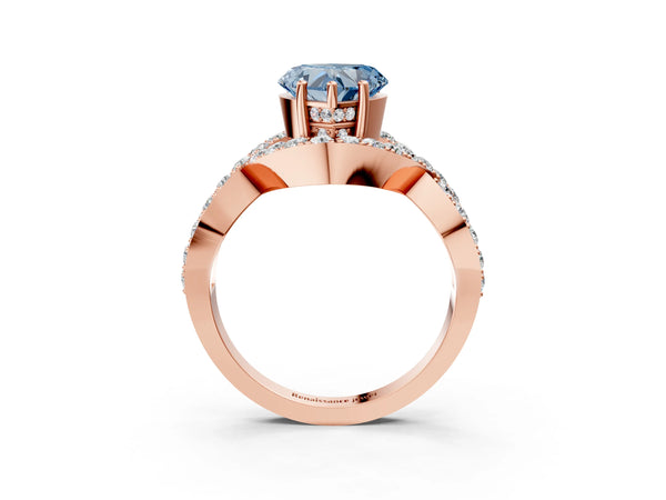 Rose Gold Heart-Shaped Infinity Twist Pave Engagement Ring Setting for Fancy Blue Center