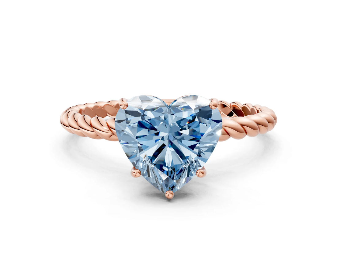 Rose gold Fancy Blue Heart  Solitaire Twist Band Ring with Four-Prong Setting_68