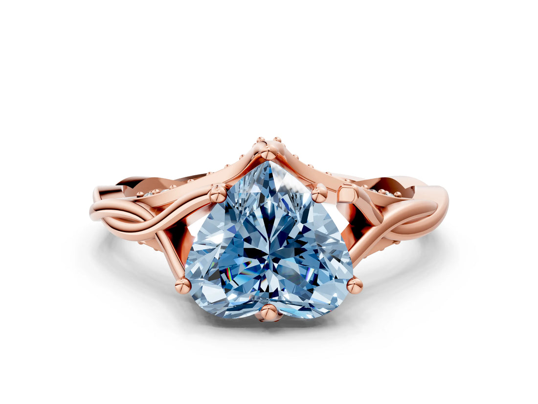Rose gold Fancy Blue Heart  Solitaire Twist Band Six-Prong Setting