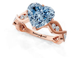 Rose gold Fancy Blue Heart  Solitaire Twist Band with Leaf Prong Setting 1