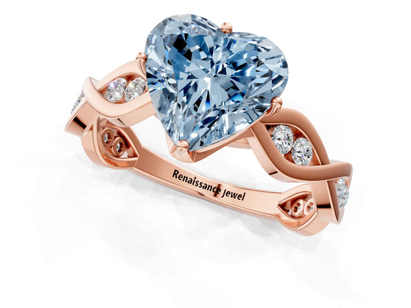 Rose Gold Heart-Shaped Accented Twist Engagement Ring Setting for Fancy Blue Center