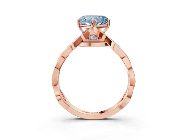 Rose Gold Heart-Shaped Accented Twist Engagement Ring Setting for Fancy Blue Center