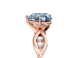Rose gold Fancy Blue Heart  Solitaire Twist Band with Leaf Prong Setting 5