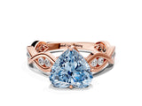 Rose gold Fancy Blue Heart  Solitaire Twist Band with Leaf Prong Setting