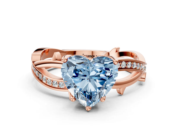 Rose gold Fancy Blue Heart  Solitaire Twist Band with Pavé Accents and Four-Prong Setting