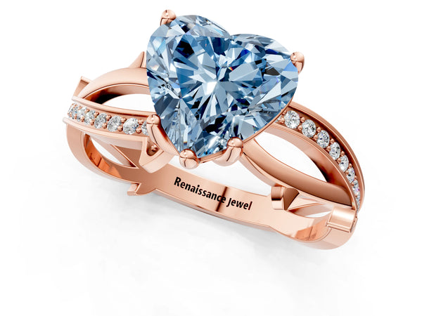 Rose gold Fancy Blue Heart  Solitaire Twist Band with Pavé Accents and Four-Prong Setting
