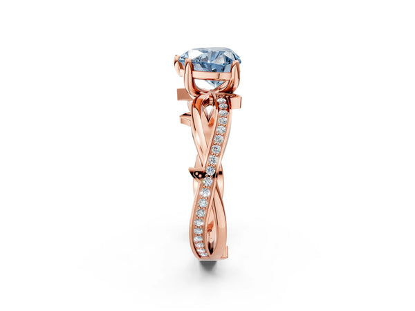 Rose gold Fancy Blue Heart  Solitaire Twist Band with Pavé Accents and Four-Prong Setting