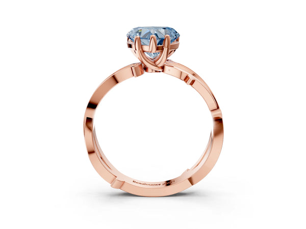 Rose gold Fancy Blue Heart  Solitaire Twist Band with Pavé Accents and Four-Prong Setting