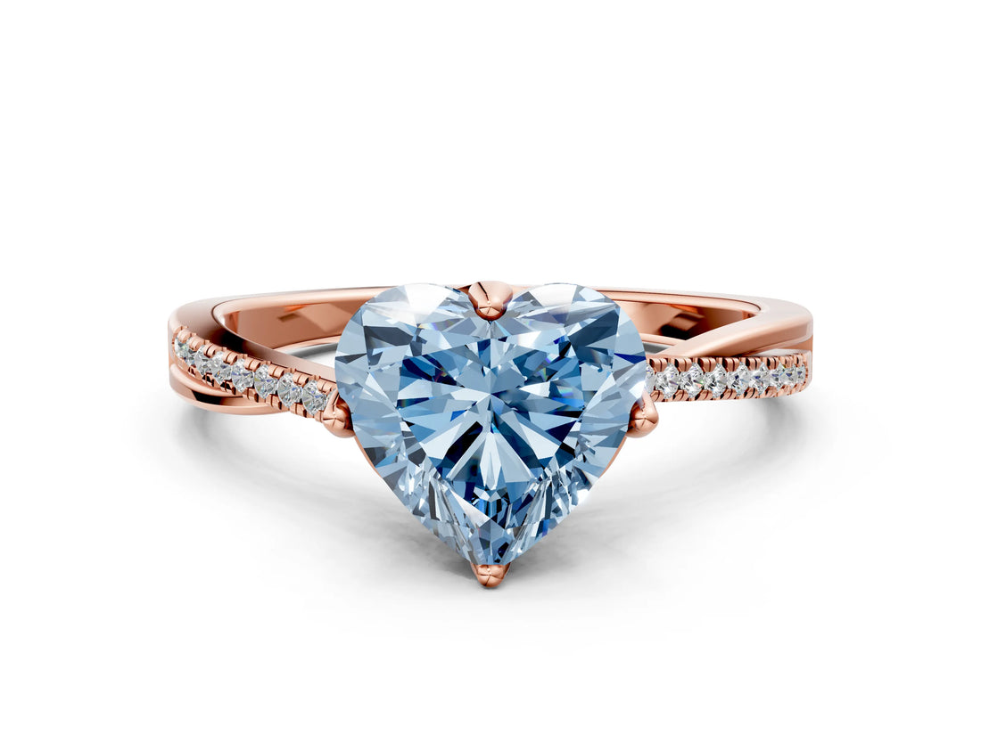 Rose gold Fancy Blue Heart  Solitaire Twist Band with Pavé Diamonds and Four-Prong Setting_53