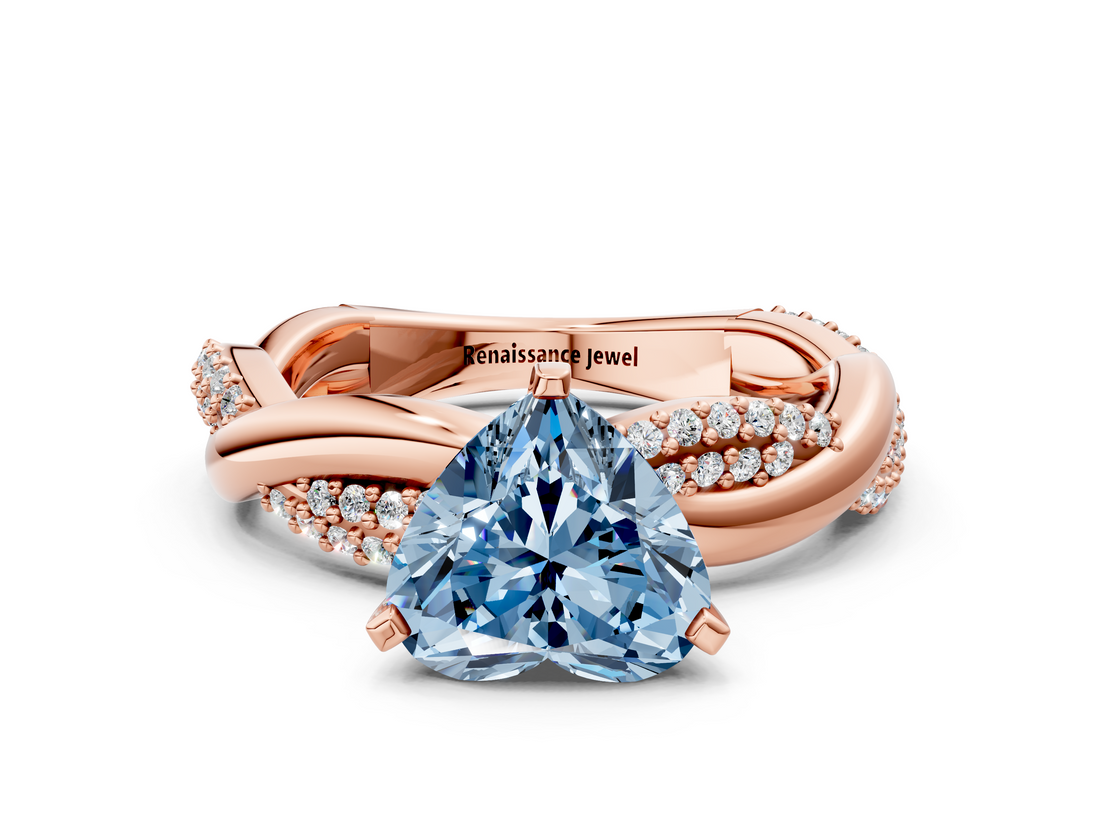 Rose gold Fancy Blue Heart  Solitaire Twist Band with Pave Prong Setting_58