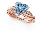 Rose gold Fancy Blue Heart  Solitaire Twist Band with Pave Prong Setting_59