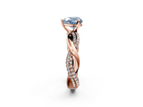 Rose gold Fancy Blue Heart  Solitaire Twist Band with Pave Prong Setting_60