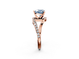 Rose gold Fancy Blue Heart  Solitaire Twist Band with Pave Set Diamonds and Four-Prong Setting_110