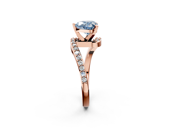 Rose gold Fancy Blue Heart  Solitaire Twist Band with Pave Set Diamonds and Four-Prong Setting