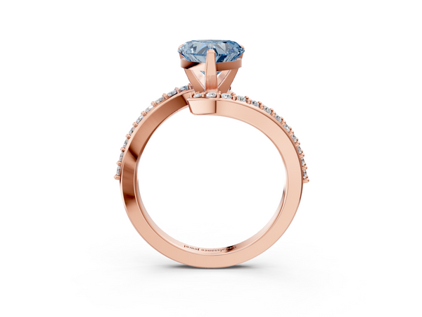 Rose gold Fancy Blue Heart  Solitaire Twist Band with Pave Set Diamonds and Four-Prong Setting